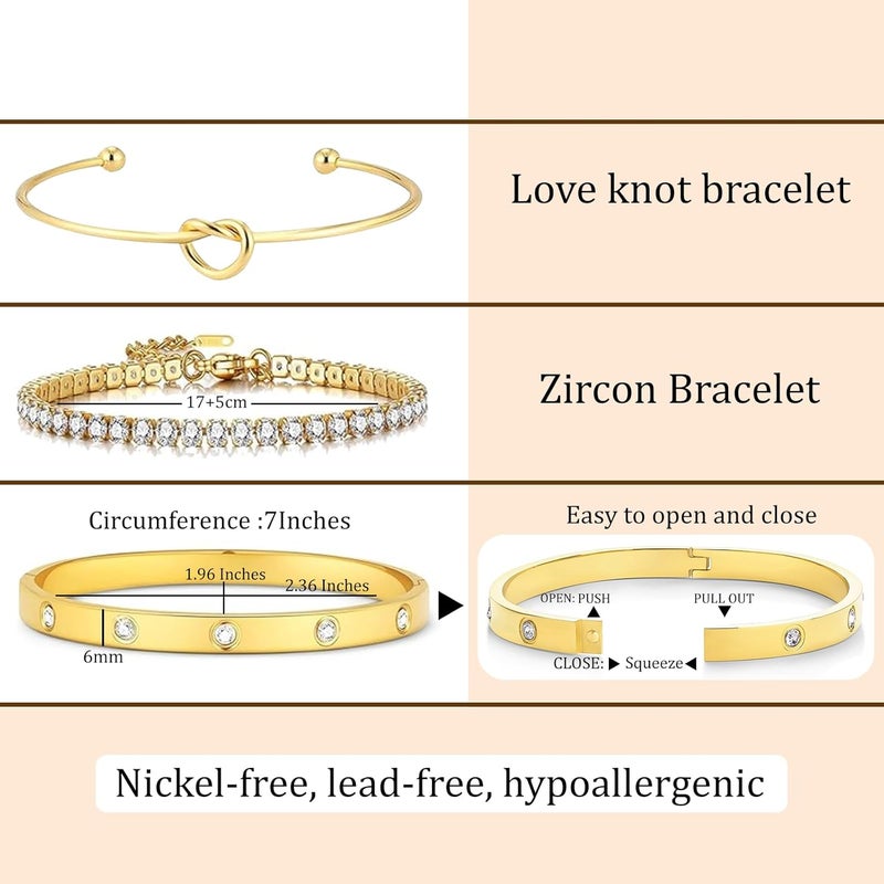 FAFUGA 18 K Gold Plated Love Bangle Bracelet Stack Cuff Jewelry for Women Jewelry Set for Women Gift with Box - Image 5